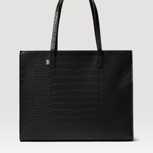 The Large Work Tote in Black Croc